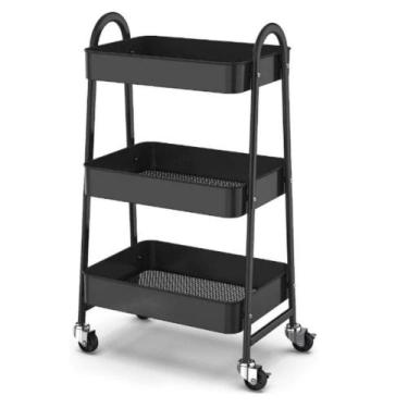 Imagem de Prateleira De Metal Multiuso 3 Andares Com Rodinhas - Preto - Globalmi