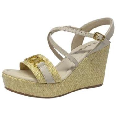 Imagem de Sandália Feminina Anabela Detalhe Dourado Salto Alta Bebecê-Feminino