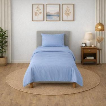 Imagem de Jogo Cama Solteiro Diamante Azul Hotel 100% Algodão 150 Fios Teka