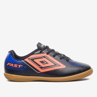 Imagem de Chuteira Infantil Futsal Umbro Fast II Unissex, Preto, Azul, 35