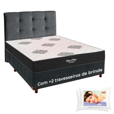Imagem de Cama Box + Cabeceira + Colchão Casal Molas Ensacadas Star Plus + 2 Travesseiros Ortobom