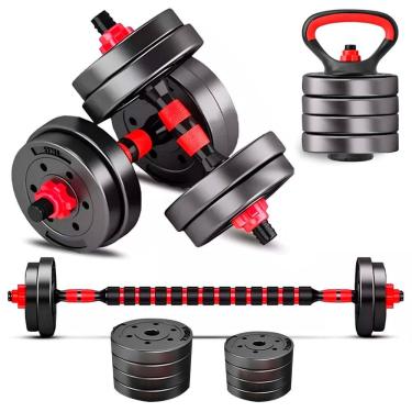 Imagem de Kit Halteres Barras Anilhas Kettlebell Musculação 6 em 1 Peso Ajustável 10kg Consport