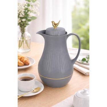 Imagem de Garrafa Térmica 1 Litro Cinza Redonda Conserva Quente Frio Café Chá Ta