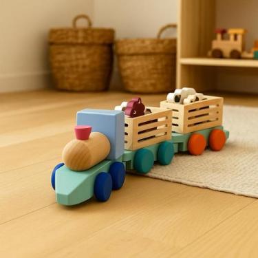 Imagem de Brinquedo Fazendinha Caminhão Boiadeiro Animais Madeira - Dony Toys
