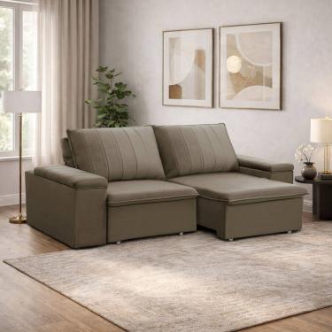 Imagem de Sofá 3 Lugares Retrátil Reclinável Para Sala 205cm Malfati F04 Veludo Amêndoa - Lyam Decor