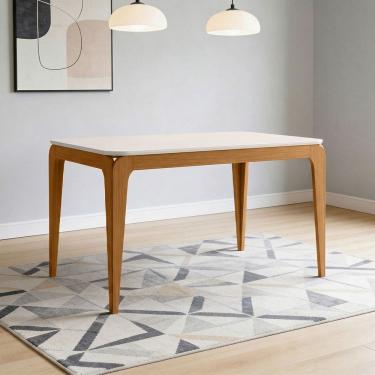 Imagem de Mesa de Jantar 8 Lugares Retangular 180cm Tampo MDF Com Vidro Claris N01 Ypê Off White...