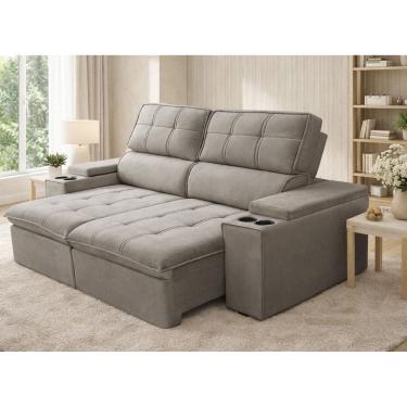 Imagem de Sofa 4 Lugares Retratil Reclinavel 250cm Veludo USB Pluma Ferguile