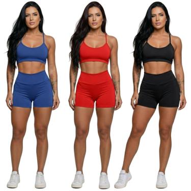 Imagem de KIT 3 Conjunto Top Alça Fina Sem Bojo e Short Suplex Bella Fiore Treino Academia Fitnes...