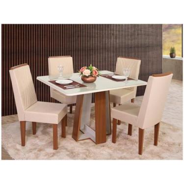 Imagem de Mesa de Jantar 4 Cadeiras Retangular Naturalle e Off-White Tampo de Vi
