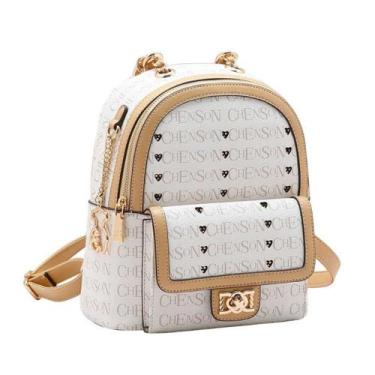 Imagem de Mochila Feminina P Chenson CG85393 Cristal Monograma, Bege