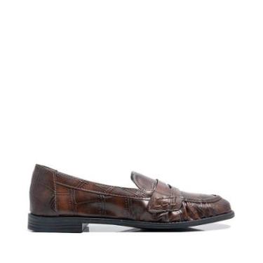 Imagem de Mocassim Unique Croco Marrom Salto Bloco Baixo-Feminino