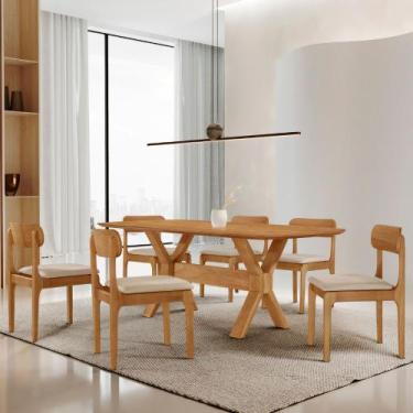 Imagem de Sala de Jantar Mesa Star, 180cm Tampo Laminado Barril e 6 Cadeiras Mod