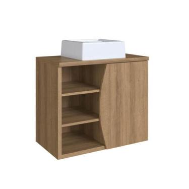 Imagem de Gabinete Suspenso 70cm Laura Mel Cuba Branca Porta e 2 Prateleiras - F