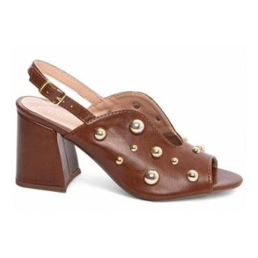 Imagem de Sandália Feminina Ankle Boot Salto Alto Grosso 7 cm Caramelo-Feminino