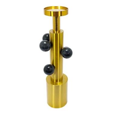 Imagem de Castiçal Decorativo Metal Dourado Esferas Preto - LUXdécor