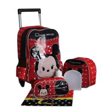 Imagem de Kit Mochila Minnie Infantil Feminina Rodinhas Escolar Aulas