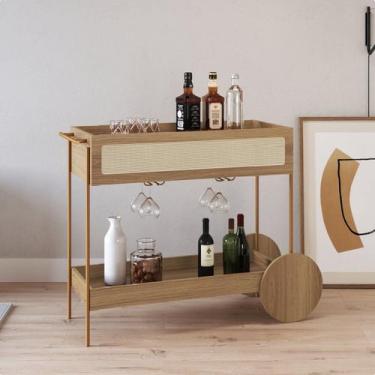 Imagem de Carrinho Bar 1 Gaveta 110cm com Porta Taças Palhinha Pé Metal Oslo - A