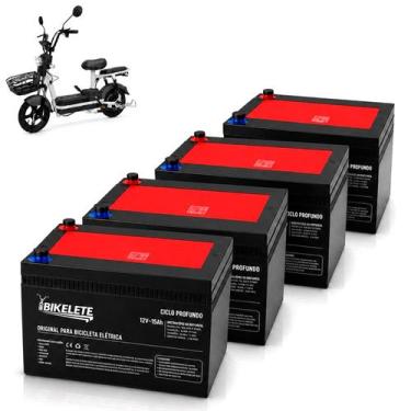 Imagem de Kit 4 Bateria Bikelete 12v 15ah Ciclo Profundo Bike Elétrica