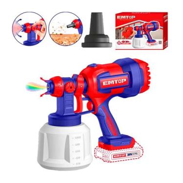 Imagem de Pistola De Pintura Eletrica Sem Fio 20v 800Ml/min 1L Emtop, 20V