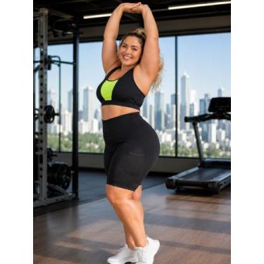 Imagem de Bermuda E top Nadador Com Bojo Plus Size Feminino Academia Costuras Re