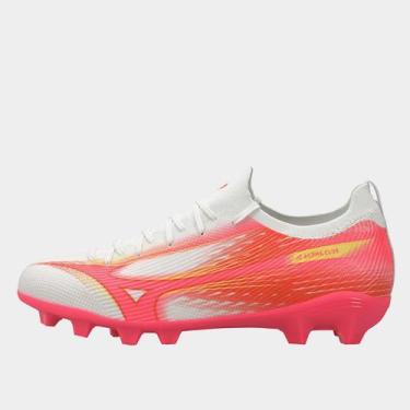 Imagem de Chuteira Campo Mizuno Alpha Club MD Masculina, Branco, Pink, 40