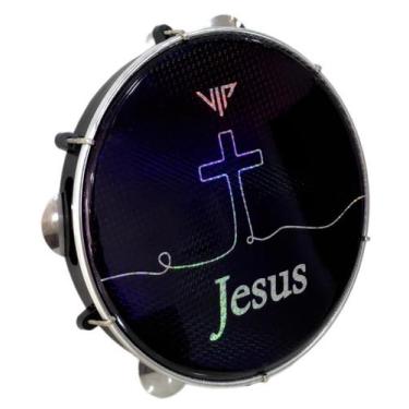 Imagem de Pandeiro Profissional 10 Pele Holográfica Jesus Corpo Abs Chave Afinaç