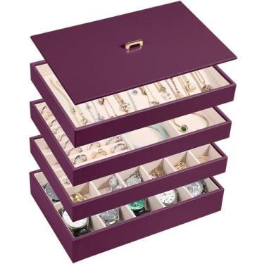 Imagem de Organizador de joias Voova empilhável em couro PU 28x18x16cm