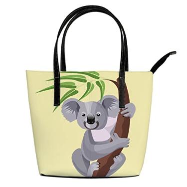 Imagem de ColourLife Bolsa tote de couro urso coala com folhas verdes alça de ombro presentes para mulheres meninas escola viagem mochila mochila