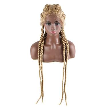 Imagem de Perucas femininas 76,2 cm Perucas trançadas peruca frontal entrelaçada sintética para mulheres negras perucas de renda com caixa de cabelo de bebê peruca trançada perucas de cabelo humano (cor: 27 613)