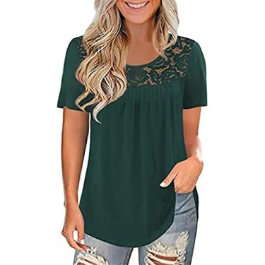 Imagem de DONGCY Camisetas femininas de manga curta Eversoft stretch gola redonda camiseta aberta tamanho grande confortável leve, verde B, 4GG (85 kg/185 cm)