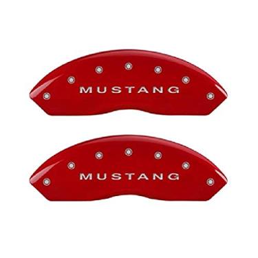 Imagem de MGP Caliper Covers 10198SMBPRD Capas de freio vermelhas gravadas com Mustang/Bar & Pony prata (S197) (conjunto de 4)
