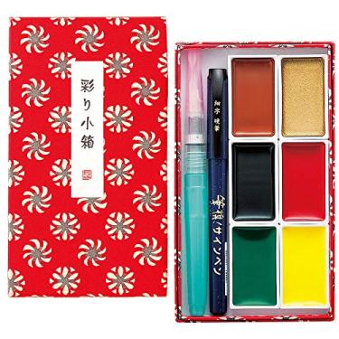 Imagem de Kuretake IRODORI KOBAKO vermelho, conjunto de 6 cores Gansai Tambi, feito à mão, tintas pigmentadas de qualidade profissional para artistas e artesãos, certificado AP, misturável, aparece em papéis