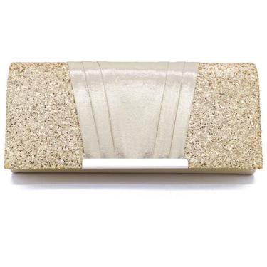 Imagem de Bolsa clutch feminina bolsa de ombro com lantejoulas bolsa de ombro feminina para festa de casamento bolsa de noite, Dourado, M