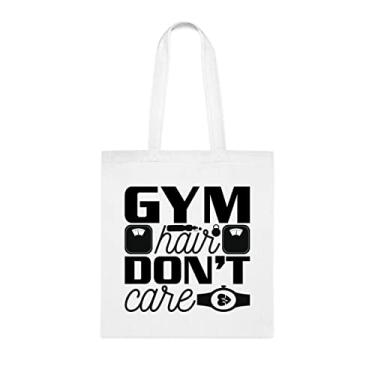 Imagem de Sacola de ginástica não se importa com cabelo, presente engraçado para academia, bolsa de ombro para academia, bolsas reutilizáveis para academia, ideia de de Natal, Branco