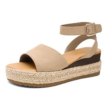 Imagem de DREAM PAIRS Sandália feminina plataforma com tira no tornozelo e bico aberto alpargata, Nude/Camurça, 8