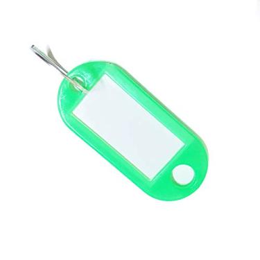 Imagem de Pacote com 100 etiquetas de chave de plástico resistente com etiqueta de identificação de janela com anel dividido chaveiro verde