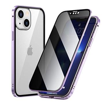 Imagem de Capa protetora magnética de vidro dupla face de privacidade para iPhone 13 12 11Pro Max Mini X Xs XR 7 8 Plus SE2020 Metal Simple Phone Case, Roxo, Para iPhone 11 Pro