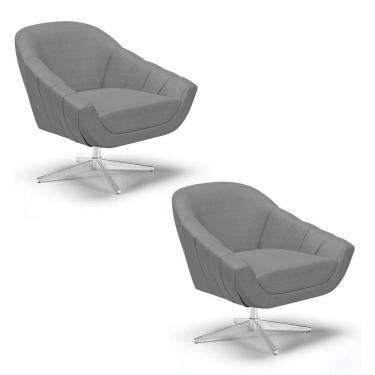 Imagem de Kit 02 Poltronas Giratória Veludo Base Cromada A131 Grafite