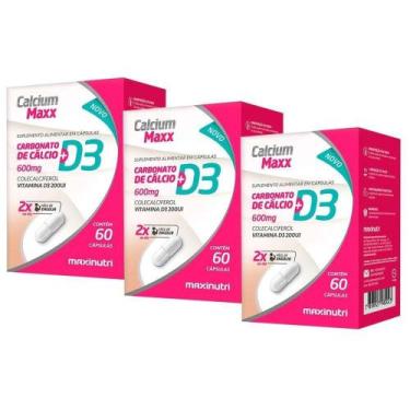 Imagem de Kit 3 Calcium Maxx D3 Cálcio 600Mg Vitamina D 60 Cápsulas - Maxinutri