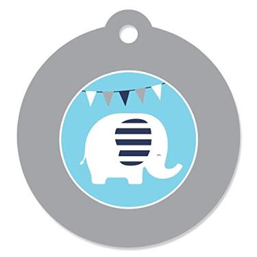 Imagem de Elefante azul - Etiquetas de presente para chá de bebê menino ou festa de aniversário (conjunto com 20)