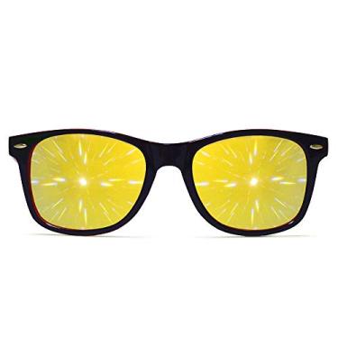 Imagem de Edição especial óculos de difração de dois tons vermelho + preto com lentes de fogo espelhadas douradas