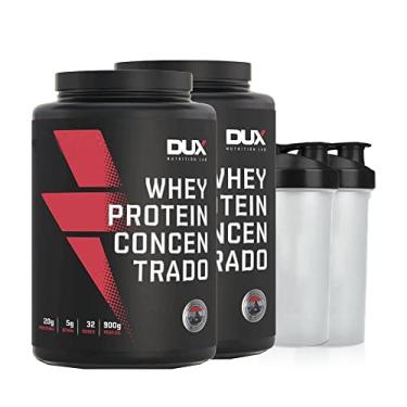Imagem de Kit 2x Whey Protein Concentrado 900g Morango + 2 Coqueteleira - Dux Nutrition