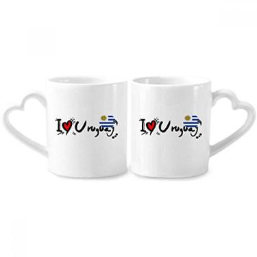 Imagem de I Love Uruguay Word Flag Love Heart Illustration Couple Porcelain Mug Set Ceramic Lover Cup Heart Handle
