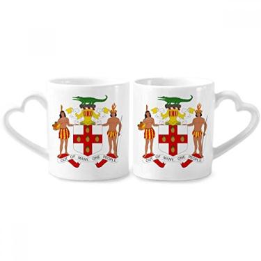 Imagem de Jamaica North America National Emblem Couple Porcelain Mug Set Ceramic Lover Cup Heart Handle