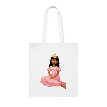Imagem de Sacola de princesa afro-americana, presente divertido, bolsa de ombro, bolsas reutilizáveis, cesta de Natal de aniversário, ideia de presente, Branco
