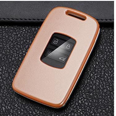 Imagem de YJADHU Controle remoto de fibra de carbono masculino e feminino porta-chaves de carro, apto para Renault Megane Koleos Kadjar Talismã Espace Captur Clio, concha laranja