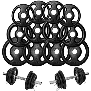 Imagem de Kit Halteres 24Kg em Anilhas de Ferro com Barras de 40cm