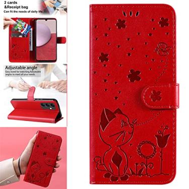 Imagem de Capas de telefone de abelha em relevo para Samsung Galaxy A14 5G Capa de couro com slots de cartão de visita de luxo clipe de carteira capas à prova de choque Samsung A14 5G Shell de telefone (vermelho, Samsung A14 5G)