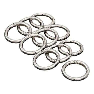 Imagem de harayaa 10 x ganchos redondos de pressão de mola mosquetão clipe diy fivela de metal círculo de mola para joias bolsa alça de ombro chaveiro, argent 33 mm