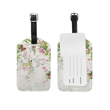 Imagem de Etiquetas de bagagem My Daily Aquarela com flores de borboleta, bolsa de couro de poliuretano, etiqueta de bagagem, conjunto de 2 peças